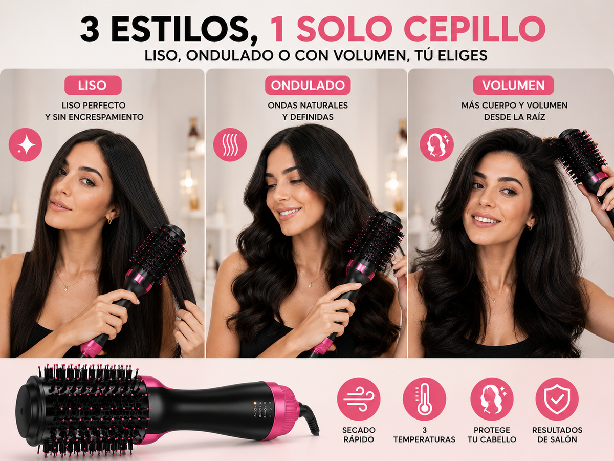 CEPILLO SECADOR 2 en 1 / Seca, Alisa, Moldea y da volumen